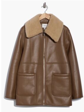 Jason wu Faux-Leather Shearling Collar Jacket - Brown NWT women medium